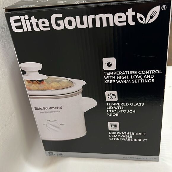 Elite Gourmet White Slow Cooker 1.5 Quart Temperature Controller Tempered Glass - Picture 4 of 4